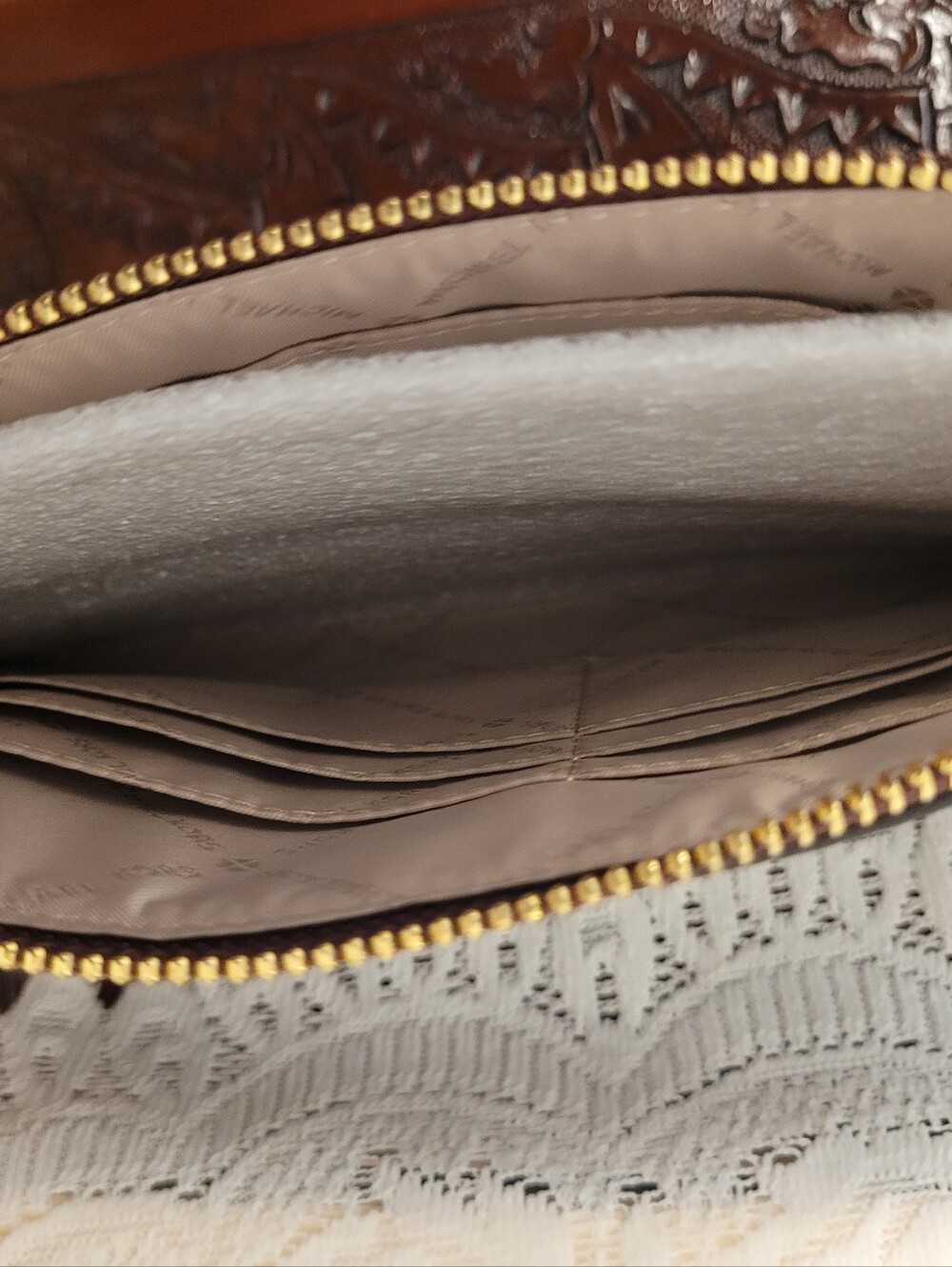 Michael Kors Burgundy Pebbled Leather Wristlet Clutch with Gold Hardware - Picture 7 of 8